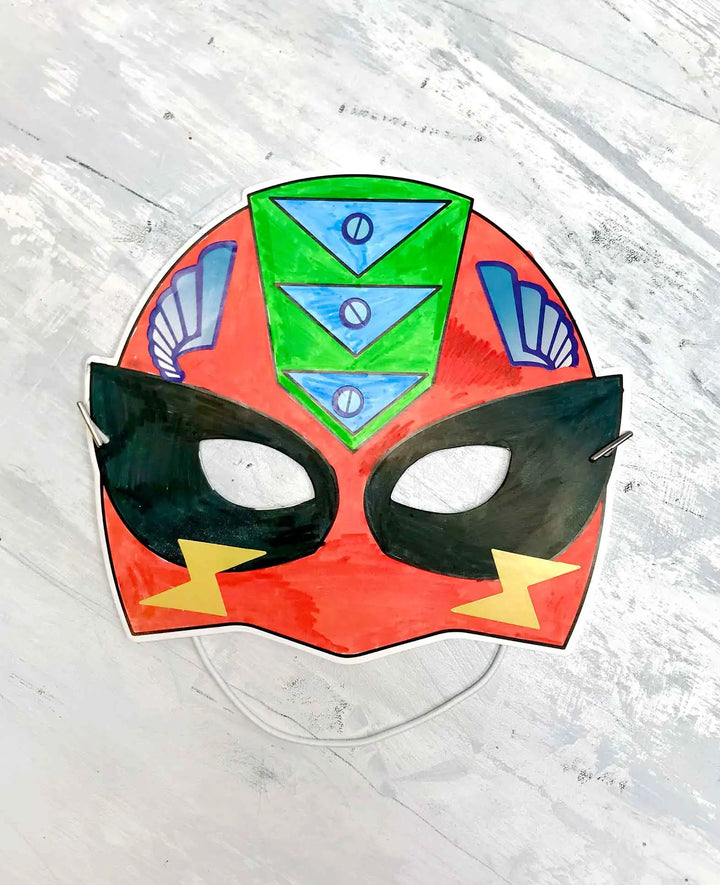 Maskenset Superhelden mit Sticker, Weiss, ca. 17 x 21 cm, 8 Stk.