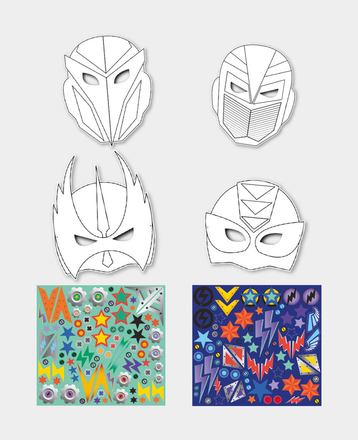 Maskenset Superhelden mit Sticker, Weiss, ca. 17 x 21 cm, 8 Stk.