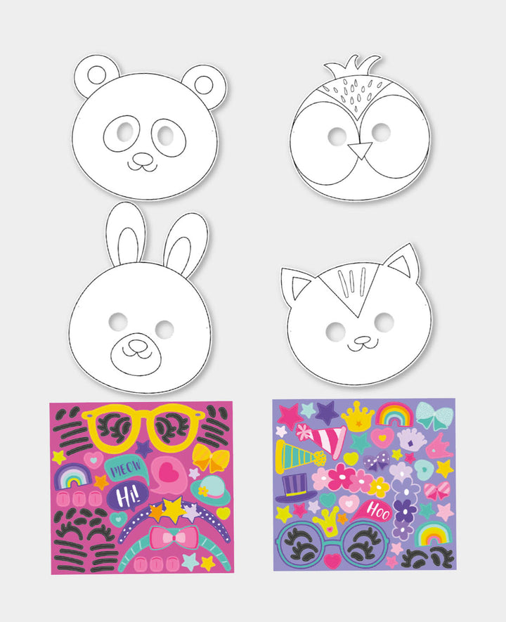 Maskenset Tiere mit Sticker, Weiss, ca. 18 x 20 cm, 8 Stk.