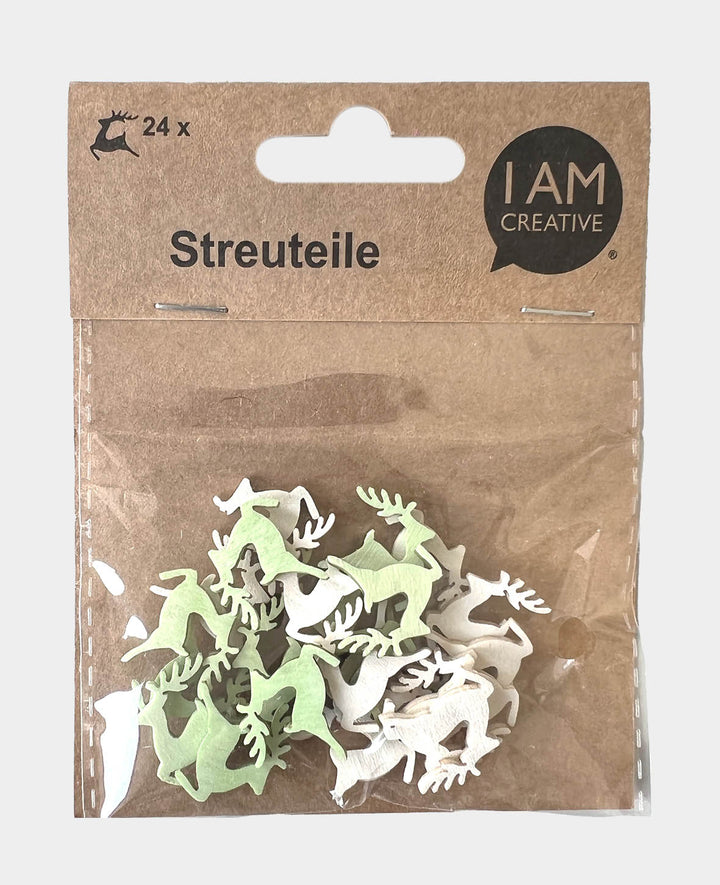 Streuteile Rentier, Weiss &amp; Lindgrün, ca. 2 cm, 24 Stk.