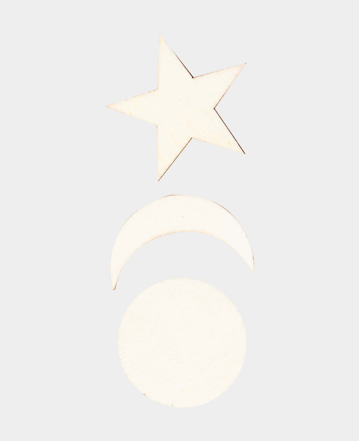 Scatter pieces, moon, star, round, mixed wood, FSC-certified, approx. 50 mm, 50 pcs.