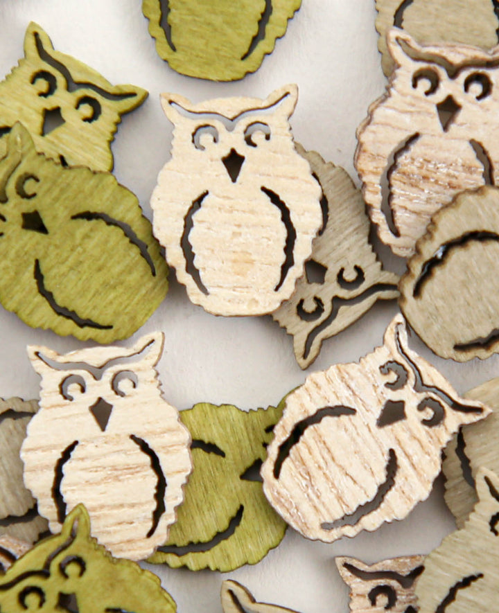 Décorations hibou, blanc et vert clair, 2 cm, 24 pièces
