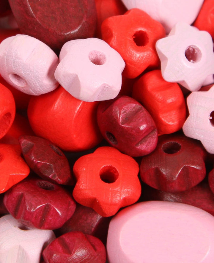 Wooden Bead Mix, Beechwood, Red Tones, 13–15 mm, Bore approx. 3, approx. 26 g