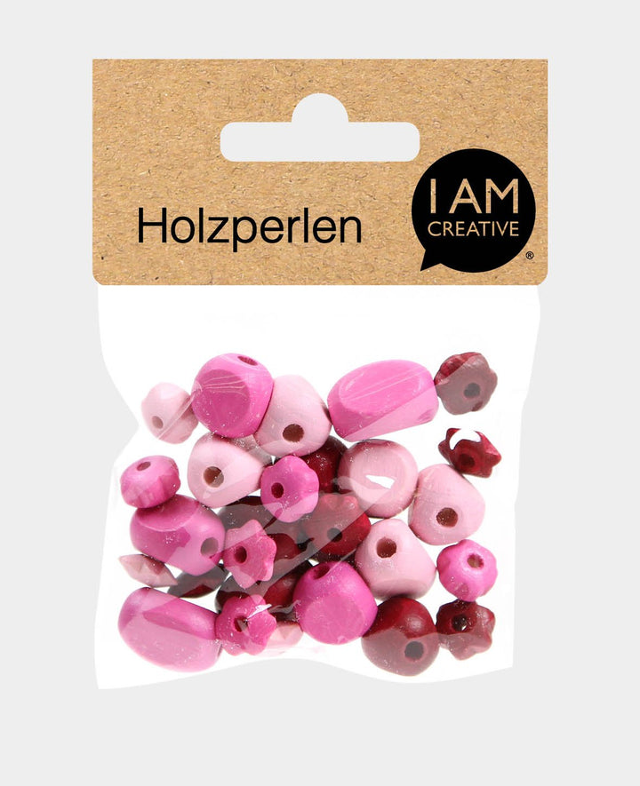 Mélange de perles en bois, hêtre, nuances de rose, 13–15 mm, perçage env. 3, env. 26 g