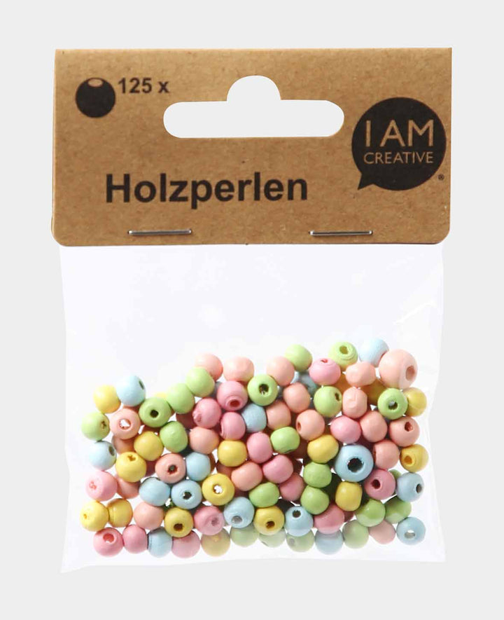 Wooden Bead Mix, 6 mm diameter, with 2 mm bore, pastel colours, 125 pcs.