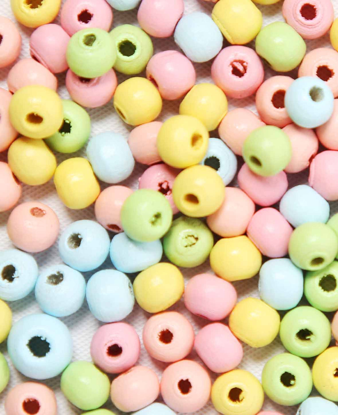 Wooden Bead Mix, 6 mm diameter, with 2 mm bore, pastel colours, 125 pcs.