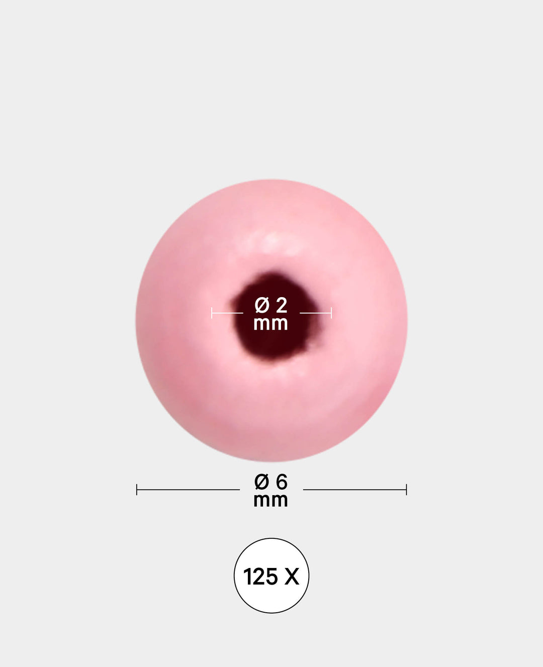 Wooden Bead Mix, 6 mm diameter, with 2 mm bore, pastel colours, 125 pcs.