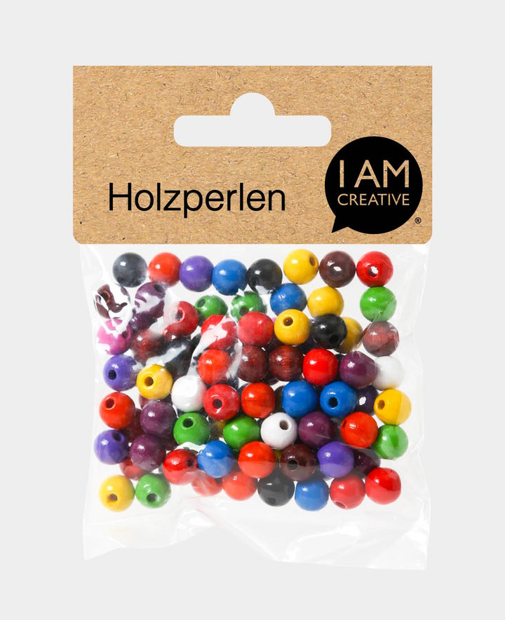 Holzperlen-Mix Ø 8 mm, Buchenholz mit Ø 2 mm Bohrung,, bunt, 90 Stk.