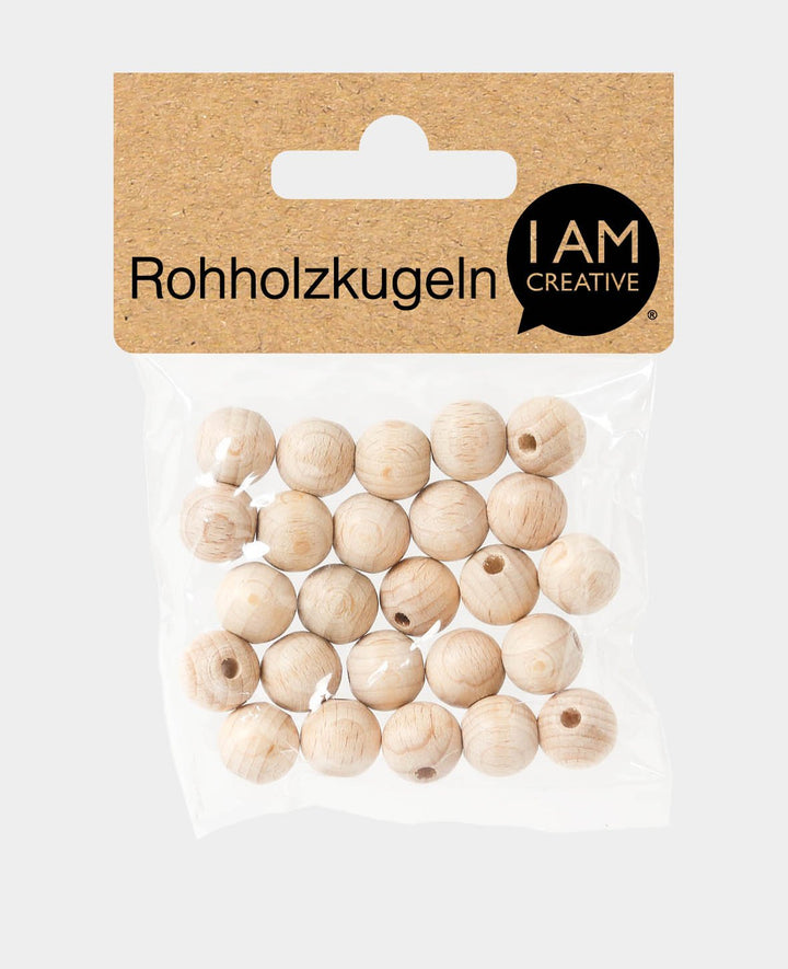 Boules en bois brut Ø 12 mm, avec trou Ø 3 mm, naturel, 25 p.