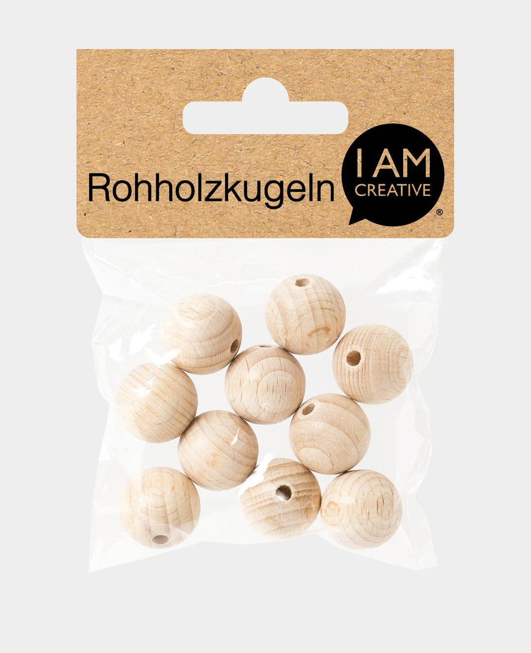 Billes en bois brut Ø 18 mm, avec perçage Ø 4 mm, naturel, 10 p.