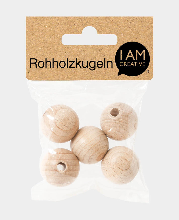 Unfinished Wooden Beads, Ø 25 mm, with Ø 5 mm Hole, Natural, 5 pcs.