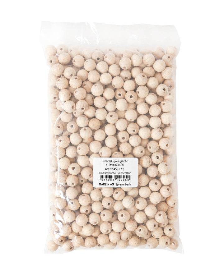 Raw wooden beads, drilled, ø12mm, 500 pcs.