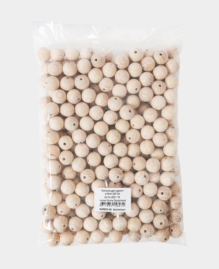 Drilled raw wood balls ø 18 mm, 250 pcs.