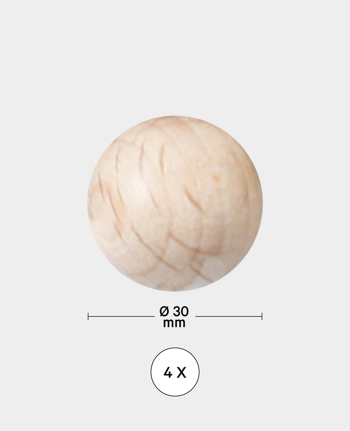 Wooden Balls, Ø 30 mm, Natural, 4 pcs.