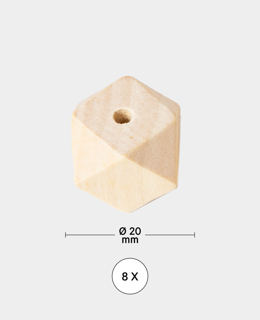 Wooden Beads Diamond, ø 20 mm, Brown, 8 pcs.