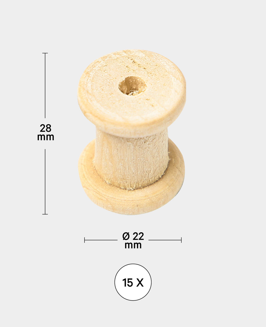 Wooden Spools, ø 22 x 28 mm, Brown, 15 pcs.