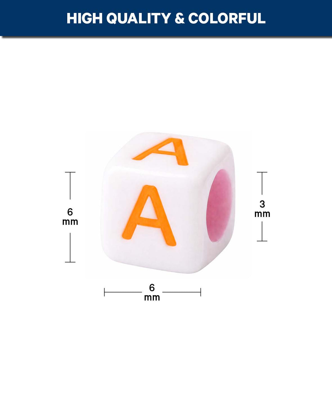 Perles fantaisie – Lettres anguleuses, blanc/multicolore, 6 mm, 50 g