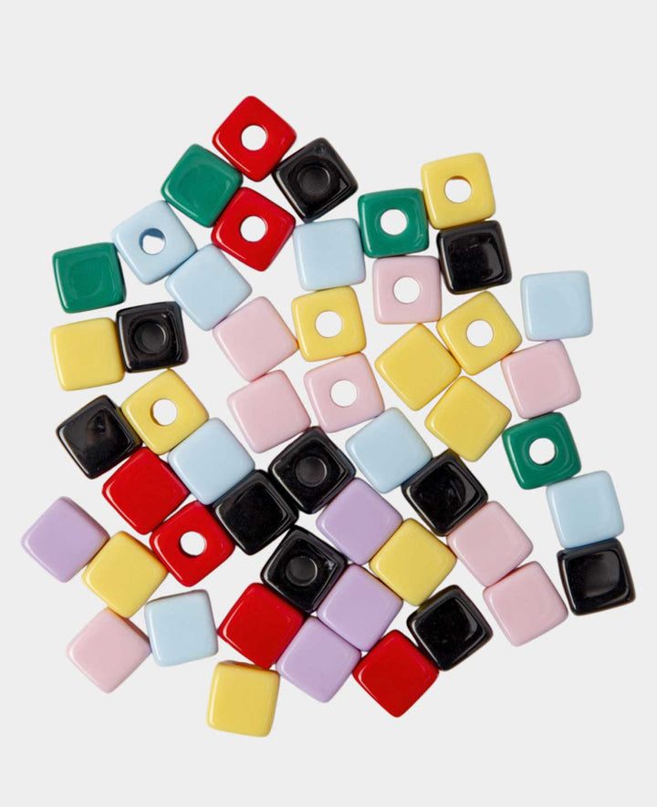 Perles de rocaille – Carrées, Couleurs assorties, 1x1 cm, 50 pièces