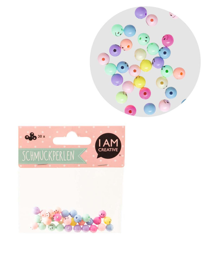 Perles de bijoux – Smiley multicolore, 0.8 cm, 30 pièces, plastique