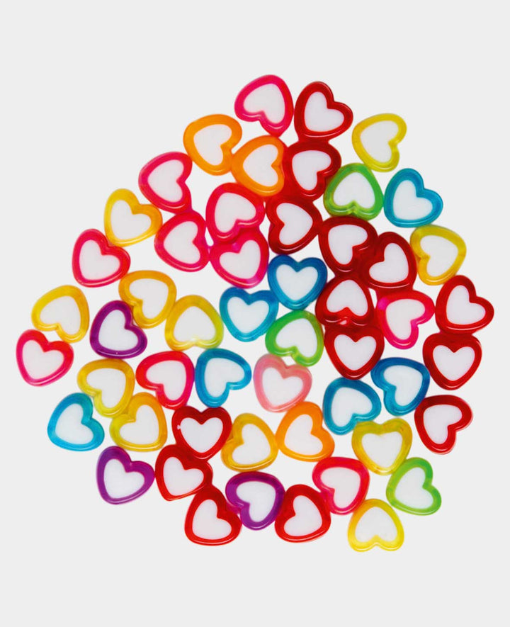 Perles décoratives – Cœur multicolore, 8x7 mm, 50 pièces, plastique