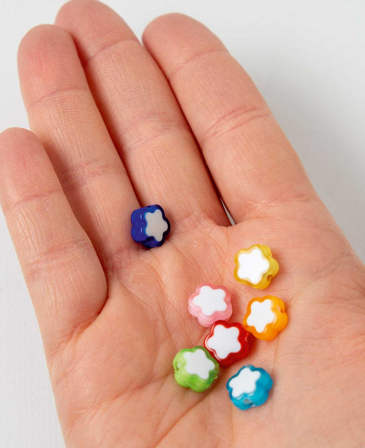 Perles à bijoux – fleurs multicolores, 8x7 mm, 50 pièces, plastique