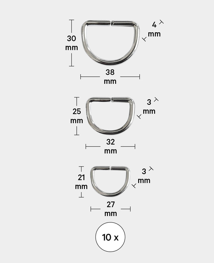 D-ring, silver, 32 x 22 mm, 6 pcs.