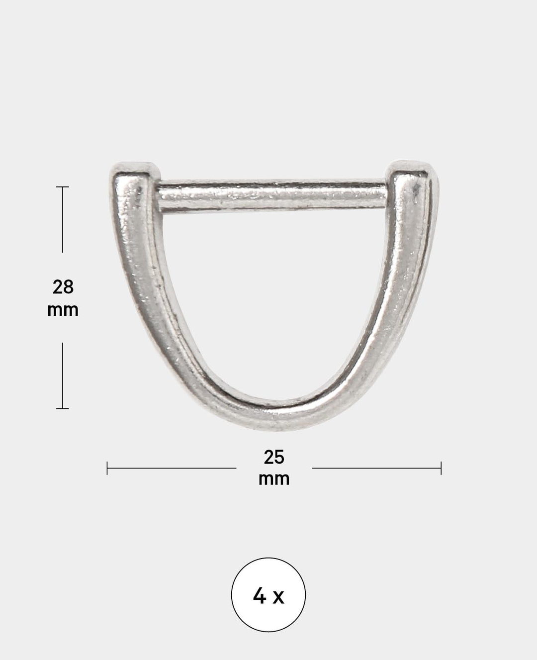 D-ring, silver, 28 x 25 mm, 4 pcs.