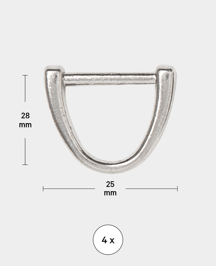 D-ring, silver, 28 x 25 mm, 4 pcs.