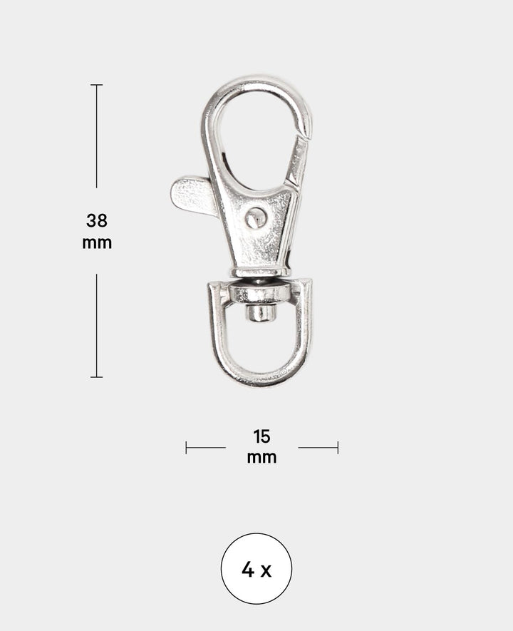 Karabiner mit Drehgelenk, Silber, 38 x 15 mm, 4 Stk.