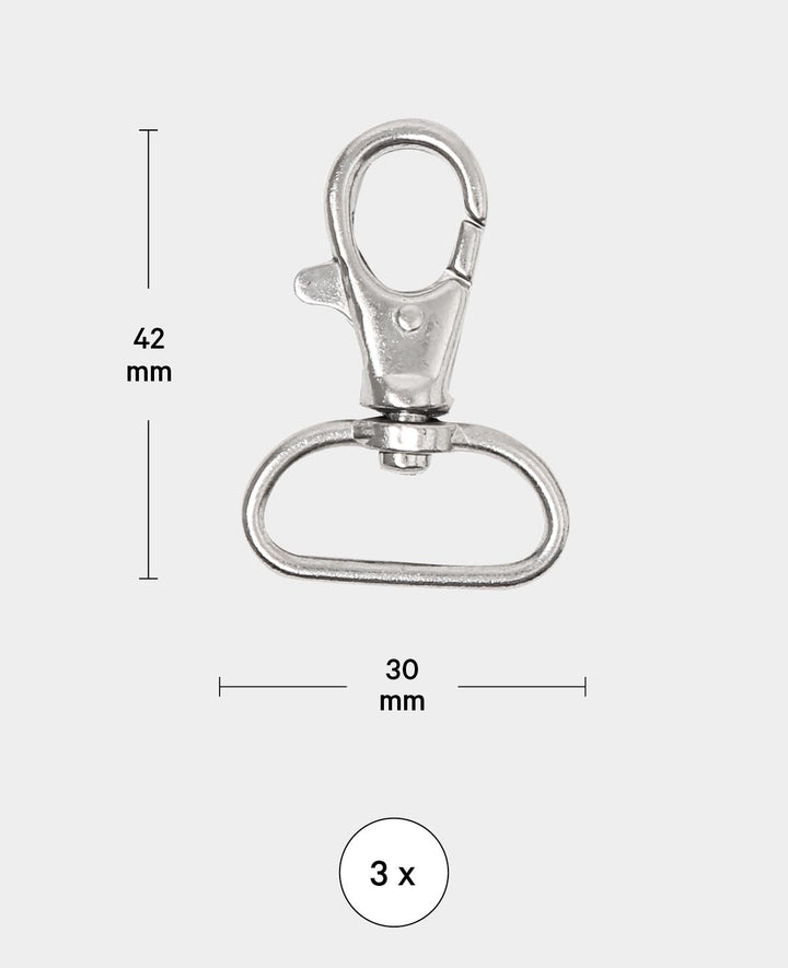 Swivel snap hook, silver, 42 x 30 mm, 3 pcs.