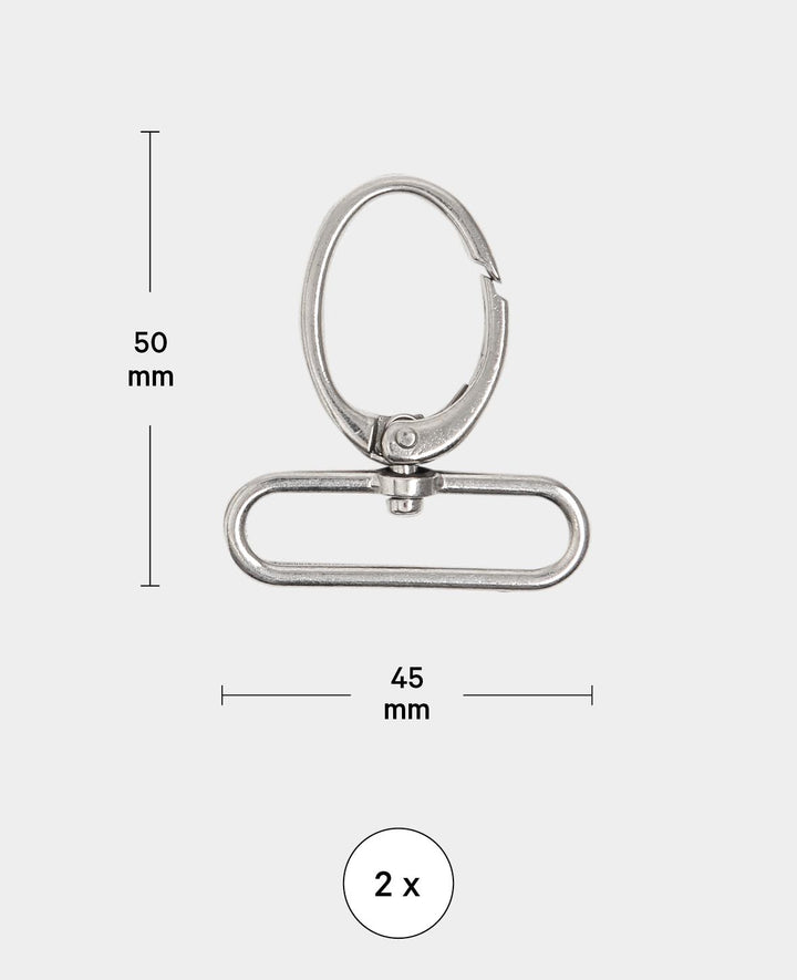 Swivel snap hook, silver, 50 x 45 mm, 2 pcs.
