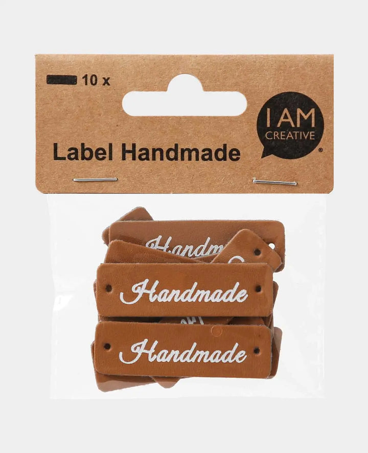 Label Handmade, Brown &amp; White, 50 x 15 x 1 mm, 10 pcs.