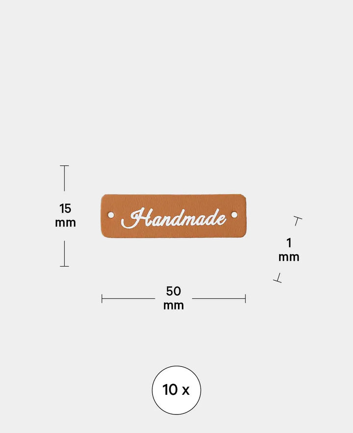 Label Handmade, Brown &amp; White, 50 x 15 x 1 mm, 10 pcs.