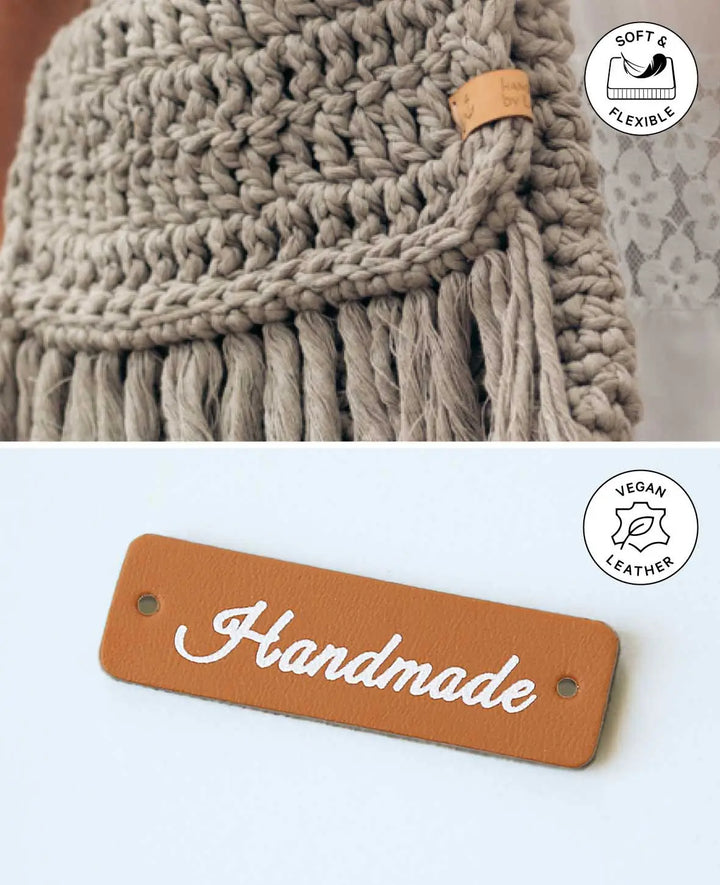 Label Handmade, Brown &amp; White, 50 x 15 x 1 mm, 10 pcs.