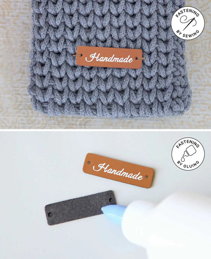 Label Handmade, Brown &amp; White, 50 x 15 x 1 mm, 10 pcs.
