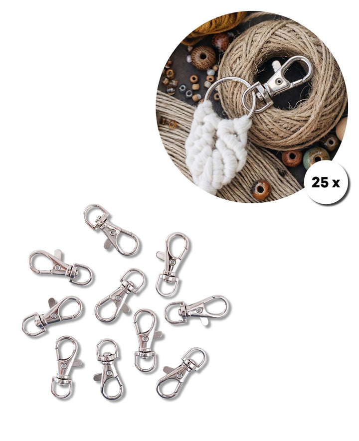 Mousqueton pivotant, métal argenté, 38x15 mm, 25 pièces