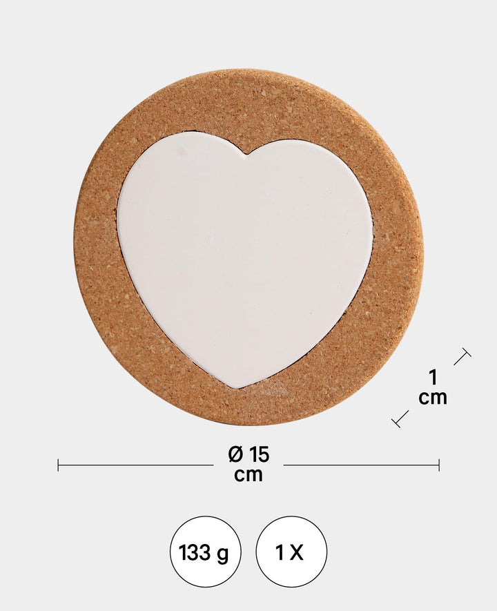 Sous-verres en liège Cœur, ø 15 cm, 5 pces