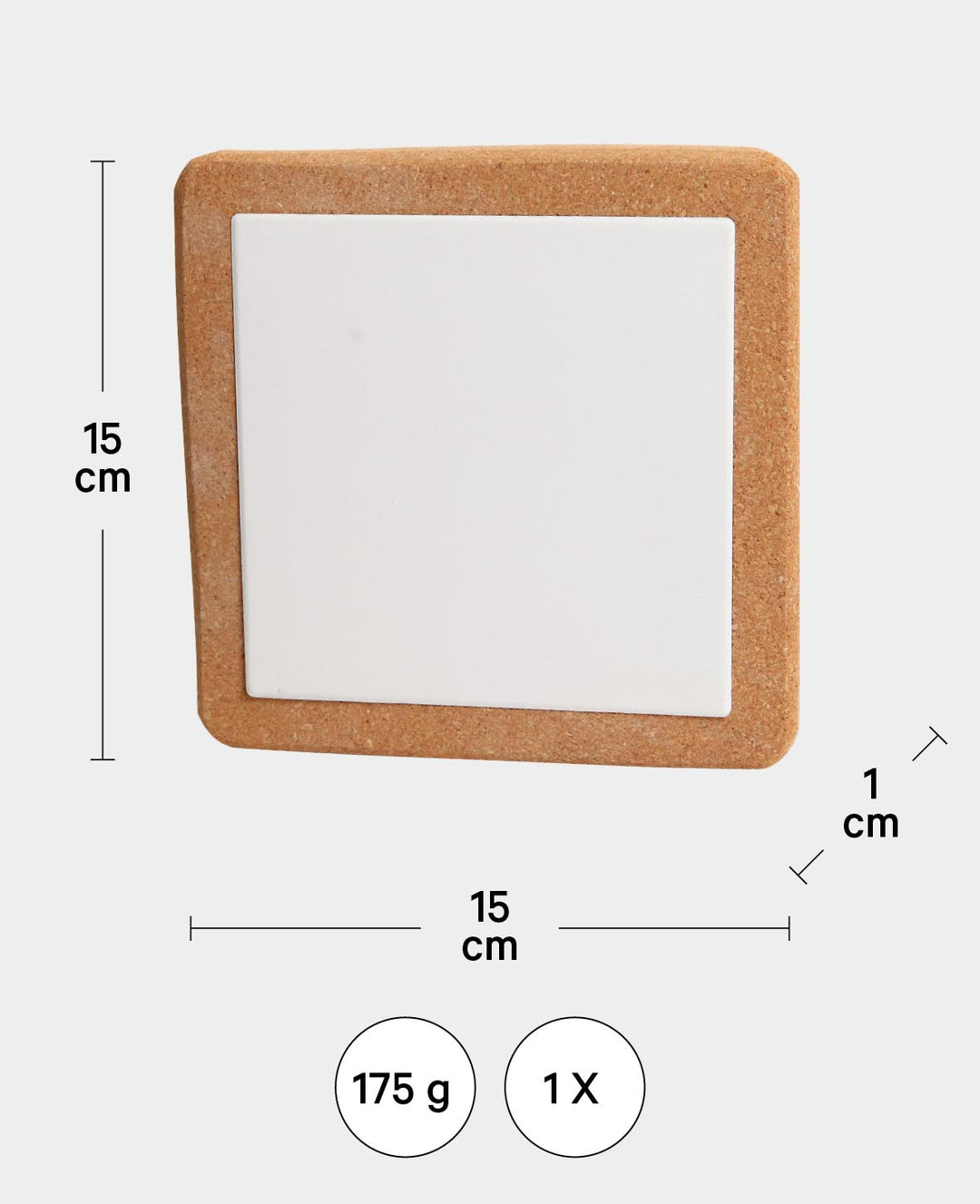 Cork Coasters, Brown &amp; White, 15 x 15 cm, 10 pcs.