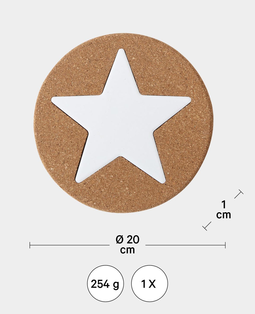 Cork Coaster Star, Brown &amp; White, ø 20 cm