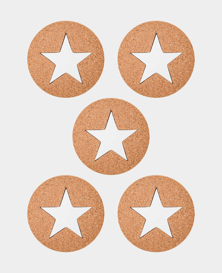 Cork Coasters Star, Brown &amp; White, ø 15 cm, 5 pcs.