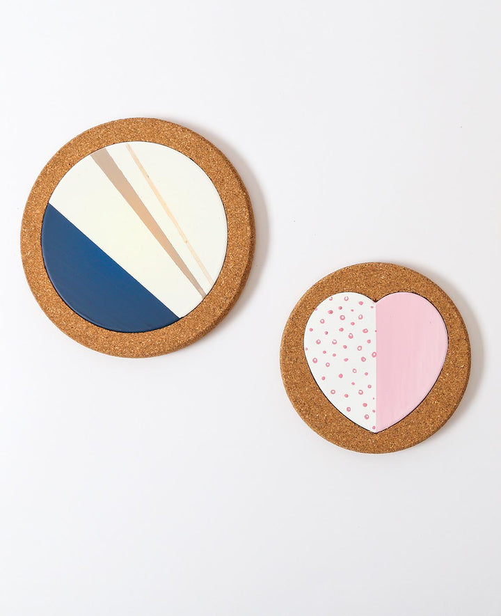 Cork coasters, brown &amp; white, ø 19 cm