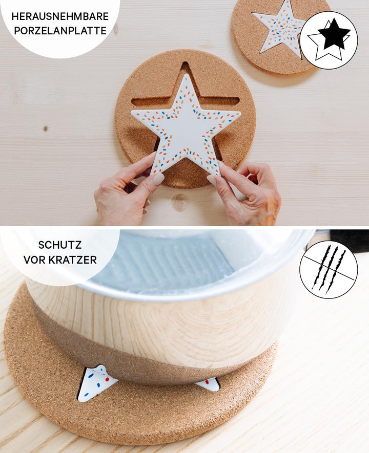 Cork coasters, brown &amp; white, ø 19 cm