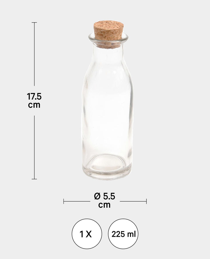 Glas mit Korkzapfen, ø 5.5 x 17.5 cm, 225 ml