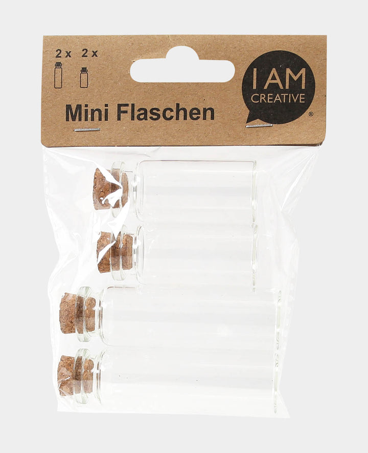 Mini bouteilles avec bouchon en liège, ø 2 x 5 cm &amp; ø 2 x 7 cm, Transparent, 4 pcs