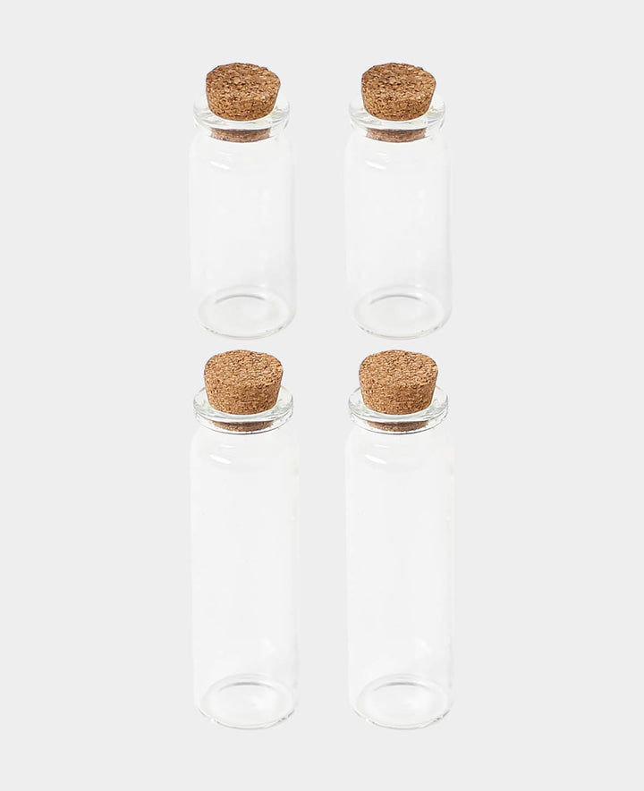 Mini bouteilles avec bouchon en liège, ø 2 x 5 cm &amp; ø 2 x 7 cm, Transparent, 4 pcs