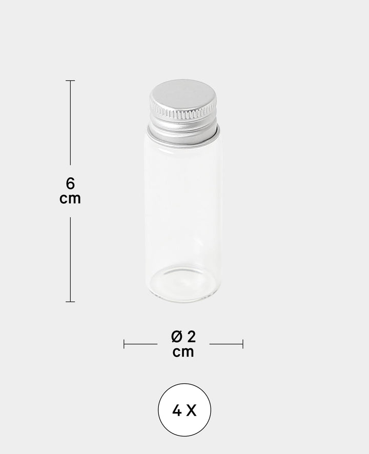 Mini Flaschen mit Aluverschluss, ø 2 x 6 cm, Transparent, 4 Stk.