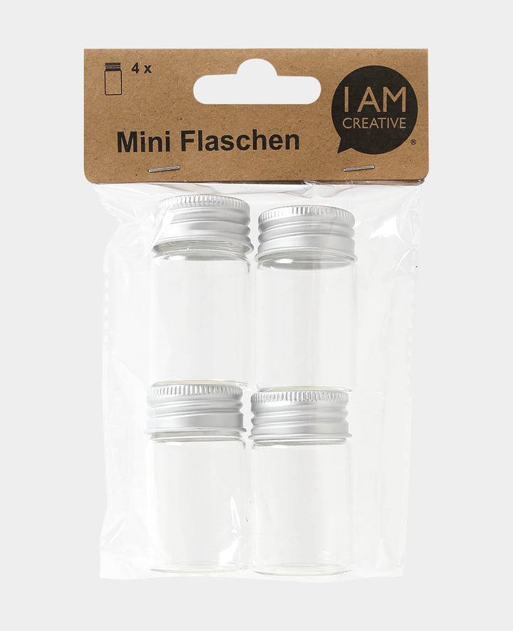 Mini Flaschen mit Aluverschluss, ø 2.9 x 5 cm, Transparent, 4 Stk.