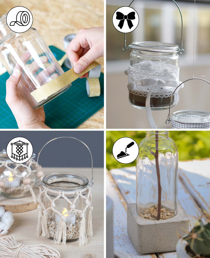 Glass with lid, ø 10 x 12.7 cm, decorative glass for filling with black screw cap, storage or decorative glass