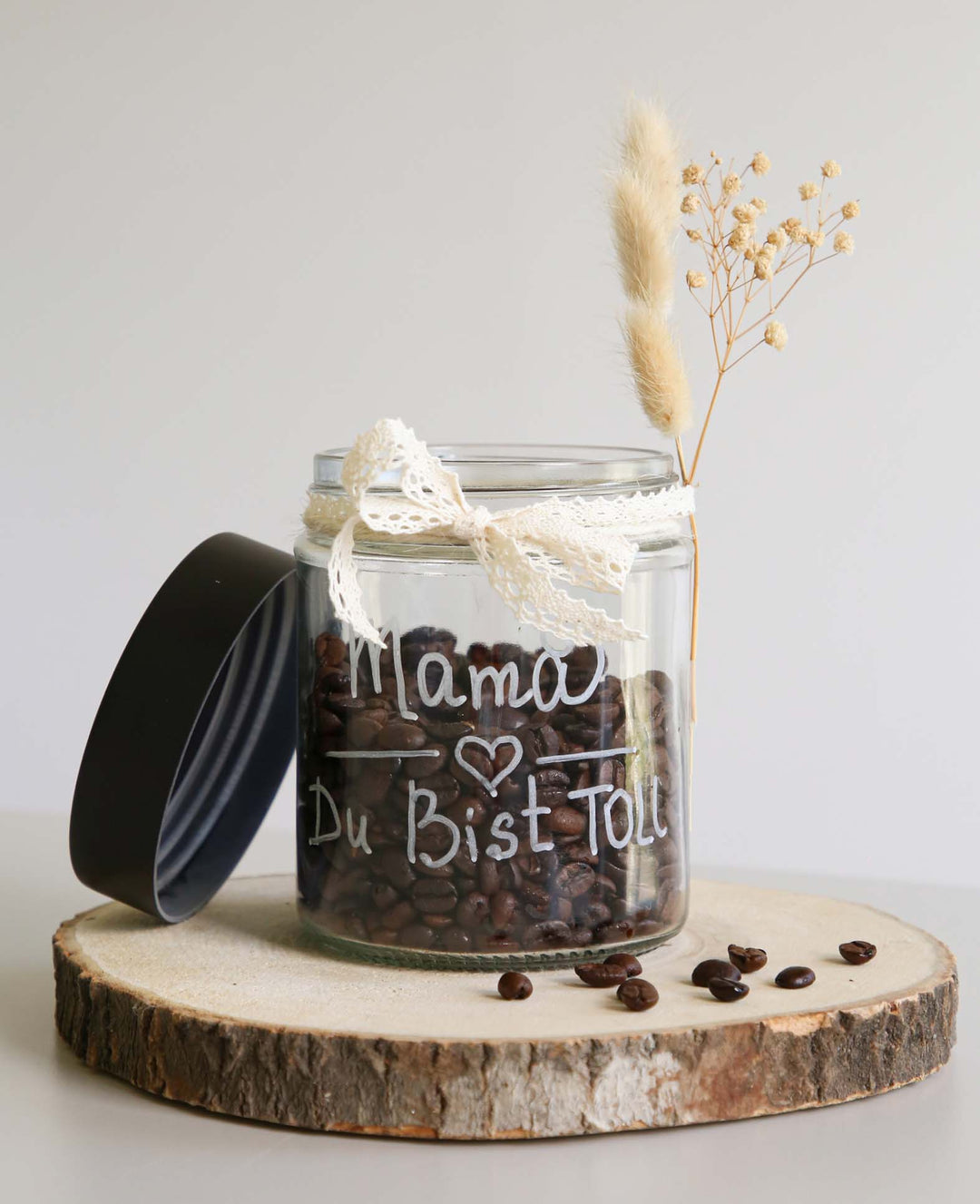 Glass with lid, ø 10 x 12.7 cm, decorative glass for filling with black screw cap, storage or decorative glass
