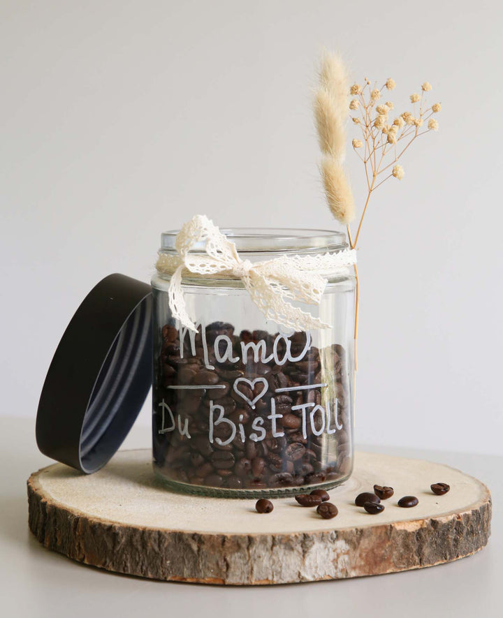 Glass with lid, ø 10 x 12.7 cm, decorative glass for filling with black screw cap, storage or decorative glass